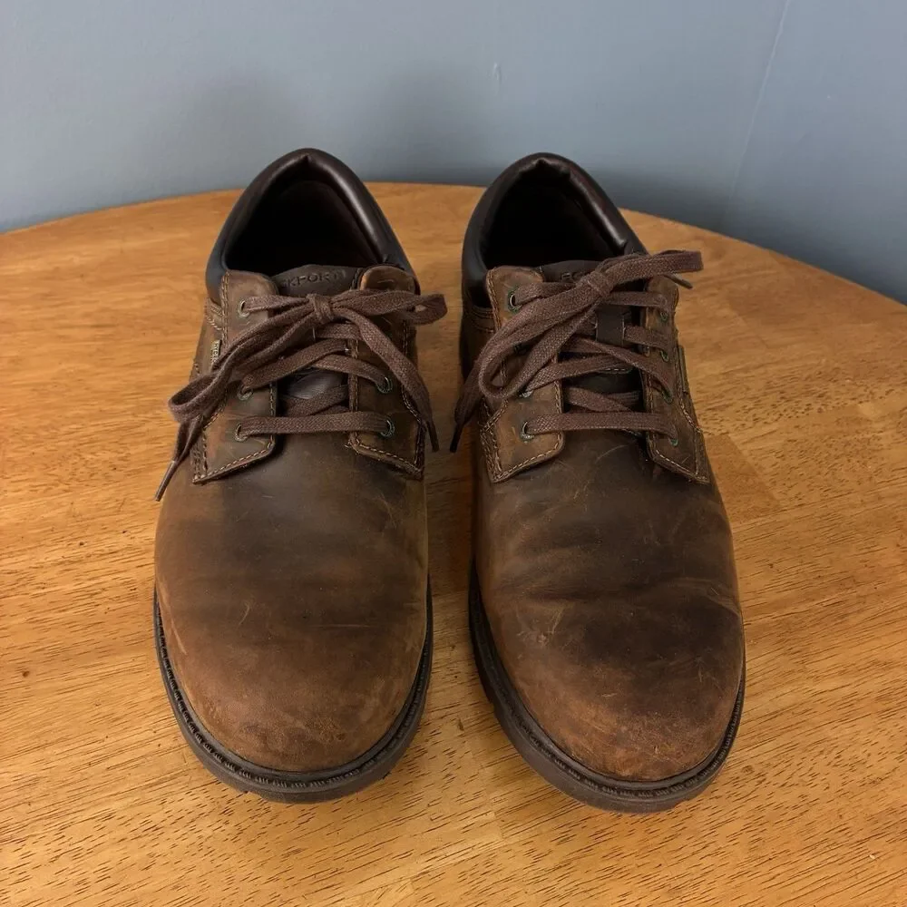 Rockport Brown Leather Hydroshield Waterproof Mens Shoes Size 11